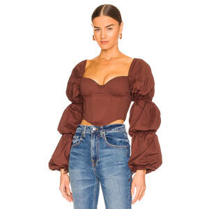 Majorelle Tawny Puff Sleeve Sweetheart Neck Corset Top Brown Women's Size XS